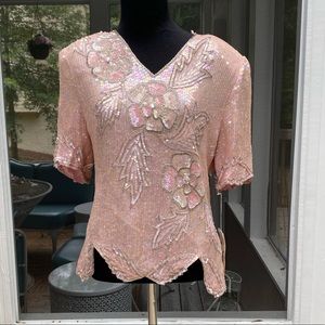 Deadstock Vintage 80s Stunning Floral Sequ…